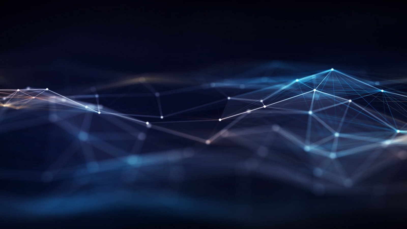 Futuristic Digital Landscape Featuring Blue Neural Network Lines. Abstract Background Represents Cloud Computing, Fiber Optic Data Flow, Big Data, Analytics And Advanced AI Connectivity.